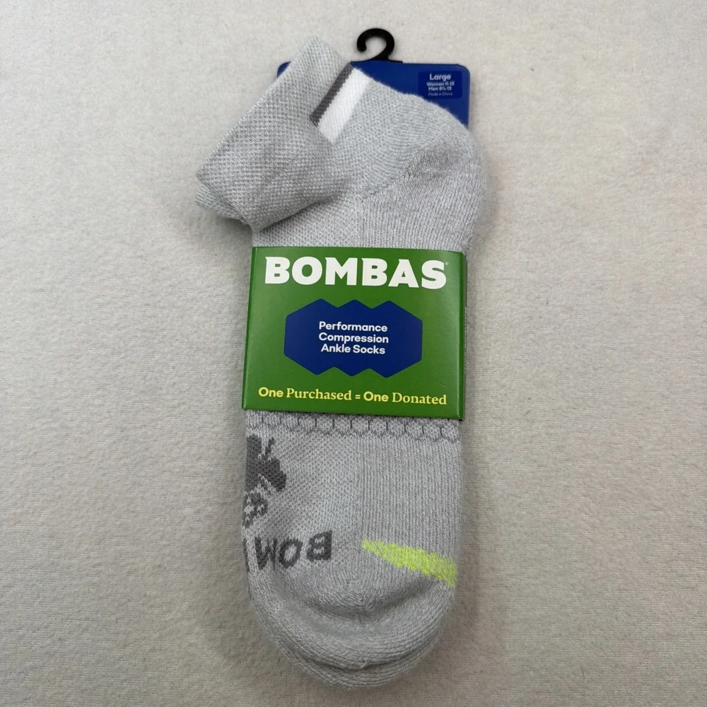 Bombas Performance Compression Ankle Socks Large Men's Size 9.5-13 NWT Gray